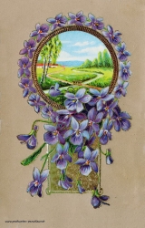 Grusskarte, Ansicht, Blüten, lila, 1907