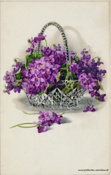Grusskarte, Blumenstrauß, Blumenschale, lila, 1914