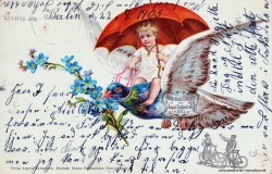 russkarte, Kind, Taube, Vergissmeinicht, Schirm, August Stukenbrock, 1903