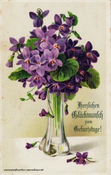Geburtstagsgrüße,Postkarte Blumen violett Jugendstil 1915