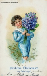 alte Geburtstagskarte Junge  Vergissmeinnicht 1906